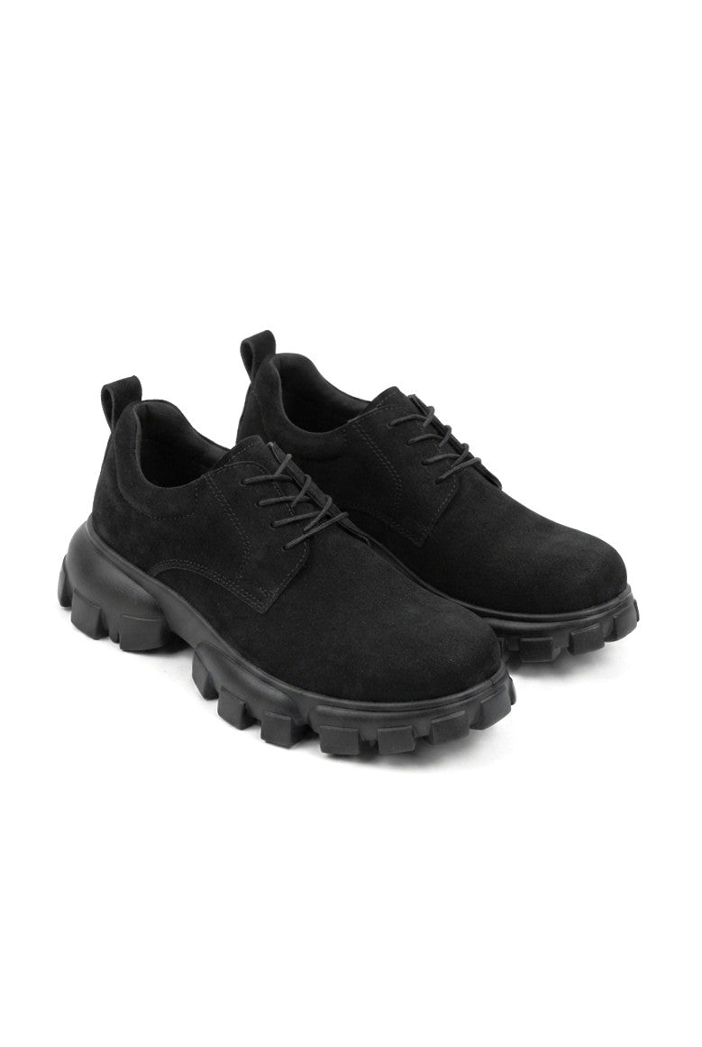 Trox Premium Trakör Taban 5 cm Boy Uzatan Erkek Spor Casual Ayakkabı Siyah Süet