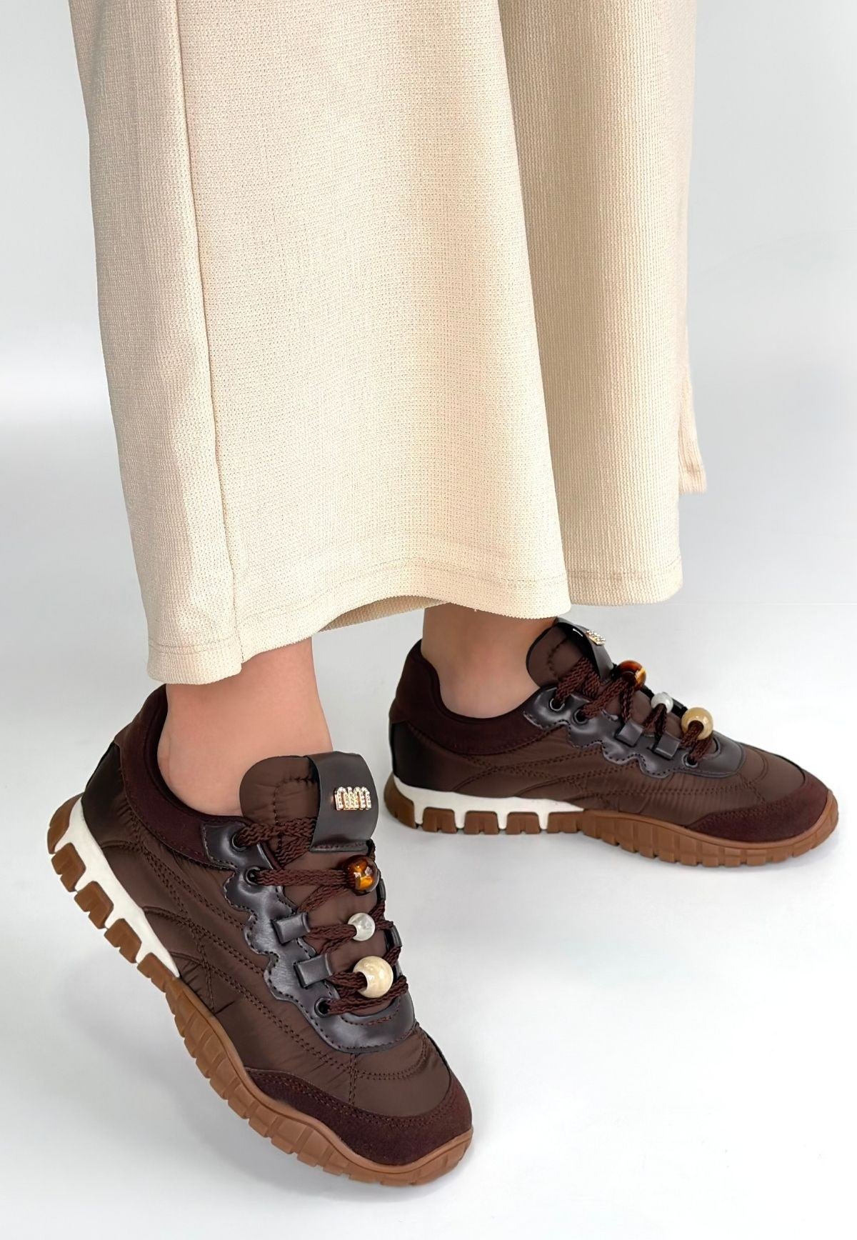 Tues Premium Kahve Nubuk Bağcıklı Kadın Sneaker
