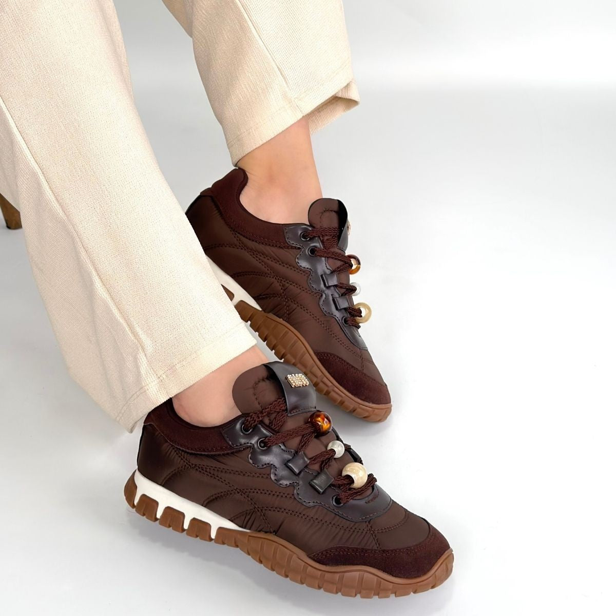 Tues Premium Kahve Nubuk Bağcıklı Kadın Sneaker