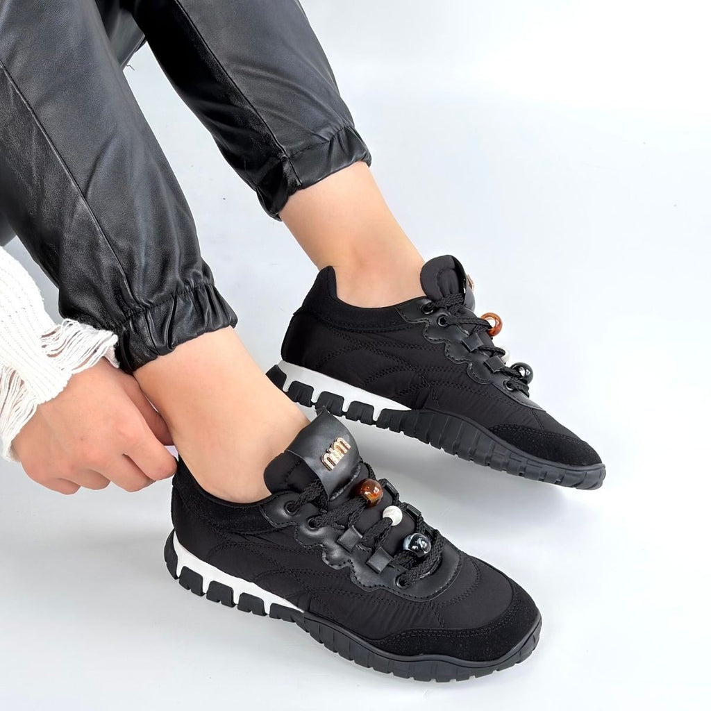 Tues Premium Siyah Nubuk Bağcıklı Kadın Sneaker