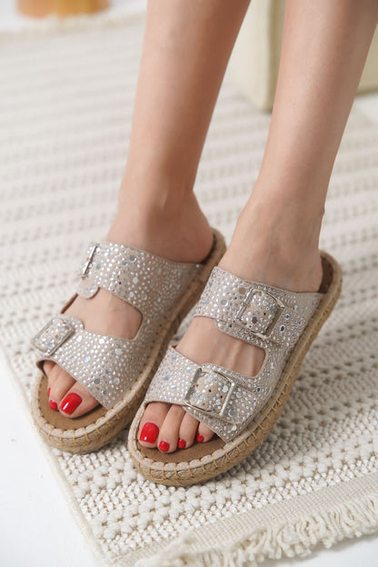 Tyna Premium Suede Gray Stoned Women's Slippers