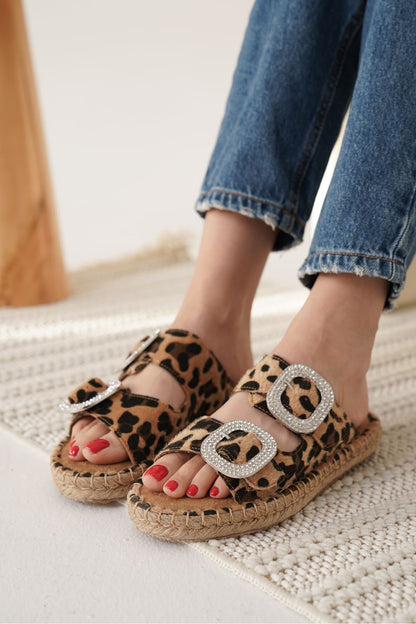 Tyna Premium Suede Leopard Stoned Women's Slippers