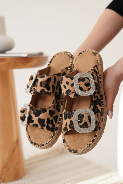 Tyna Premium Suede Leopard Stoned Women's Slippers