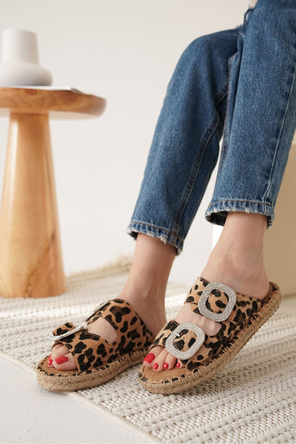 Tyna Premium Suede Leopard Stoned Women's Slippers