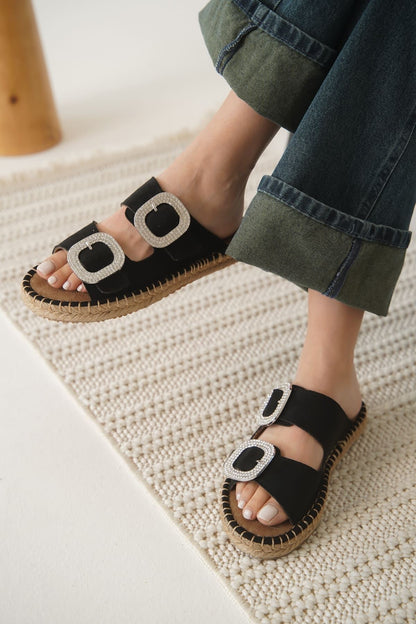 Tyna Premium Suede Black Stoned Women's Slippers