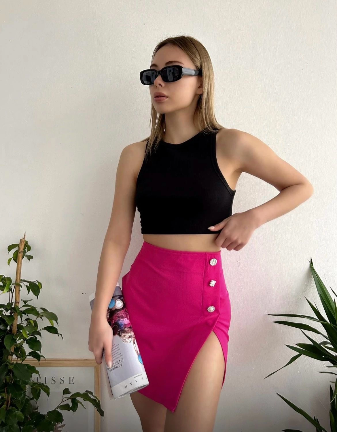 Üç Taşlı Fashion Mini Etek Pembe