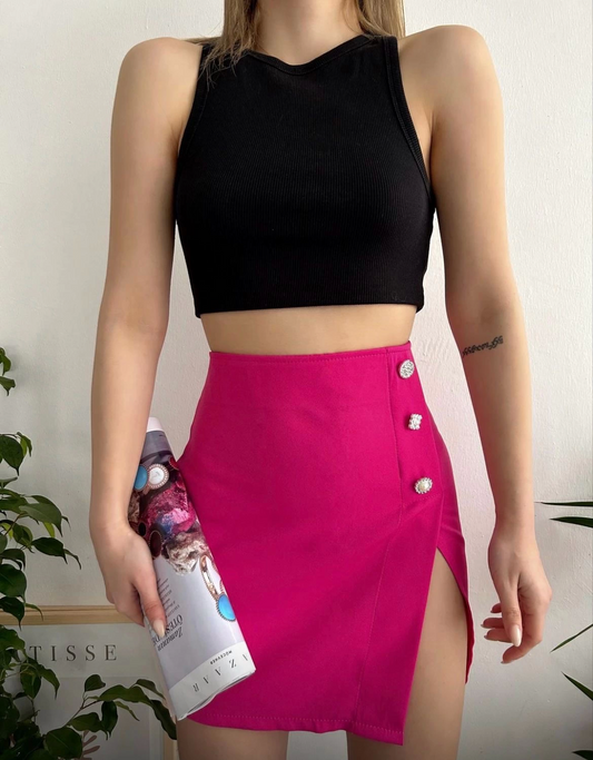 Üç Taşlı Fashion Mini Etek Pembe