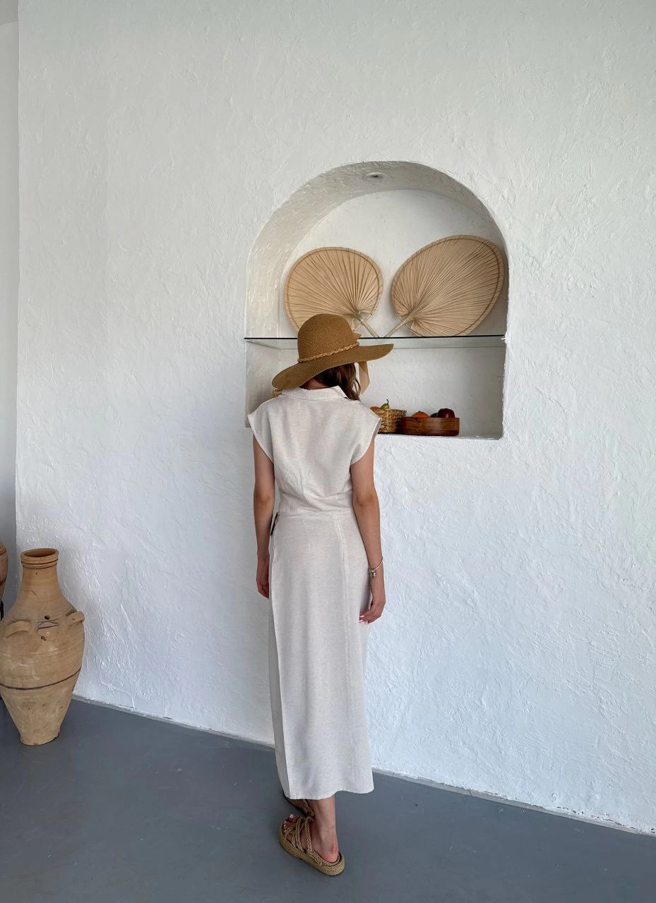 Long Skirt Blouse Linen Suit Cream