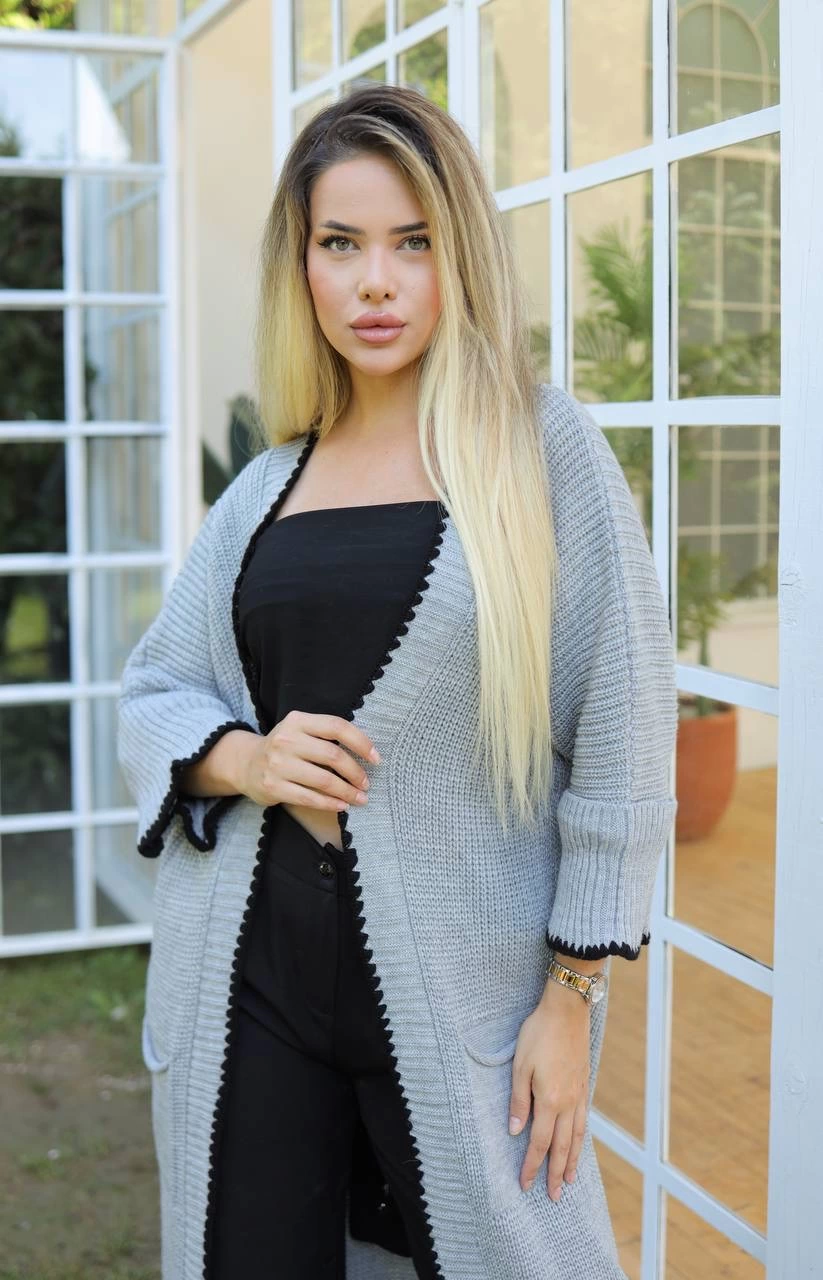 Long Hijab Cardigan Shepherd Stitch Gray