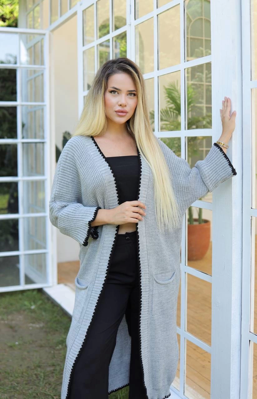 Long Hijab Cardigan Shepherd Stitch Gray
