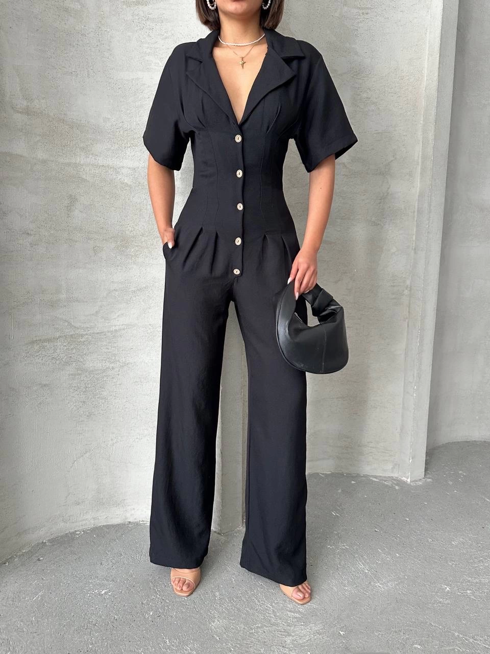 Long Linen Overalls Black
