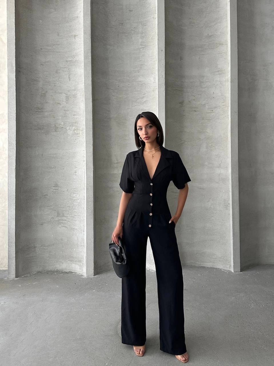 Long Linen Overalls Black