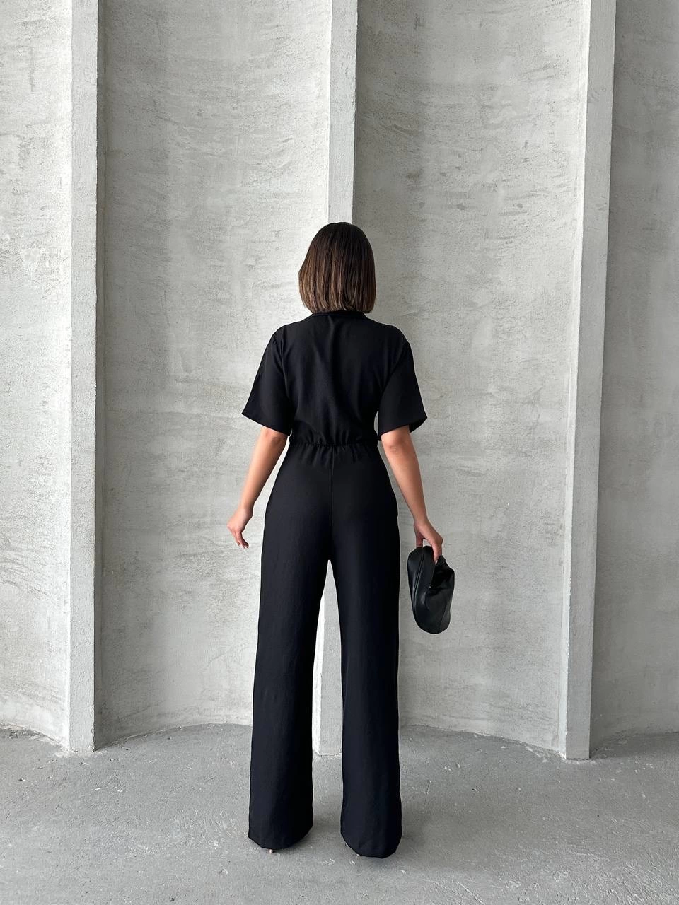 Long Linen Overalls Black