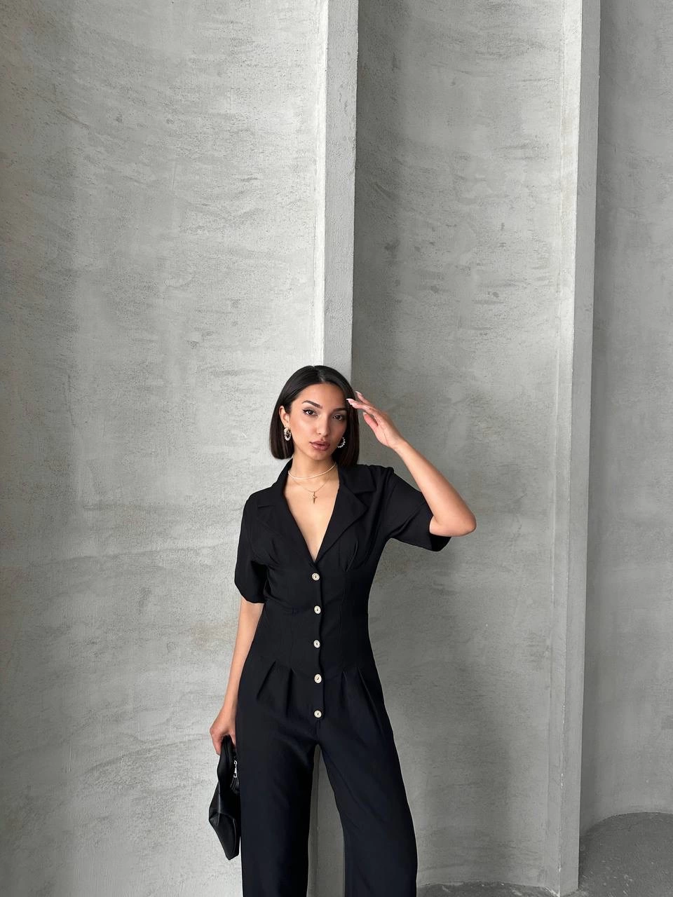 Long Linen Overalls Black