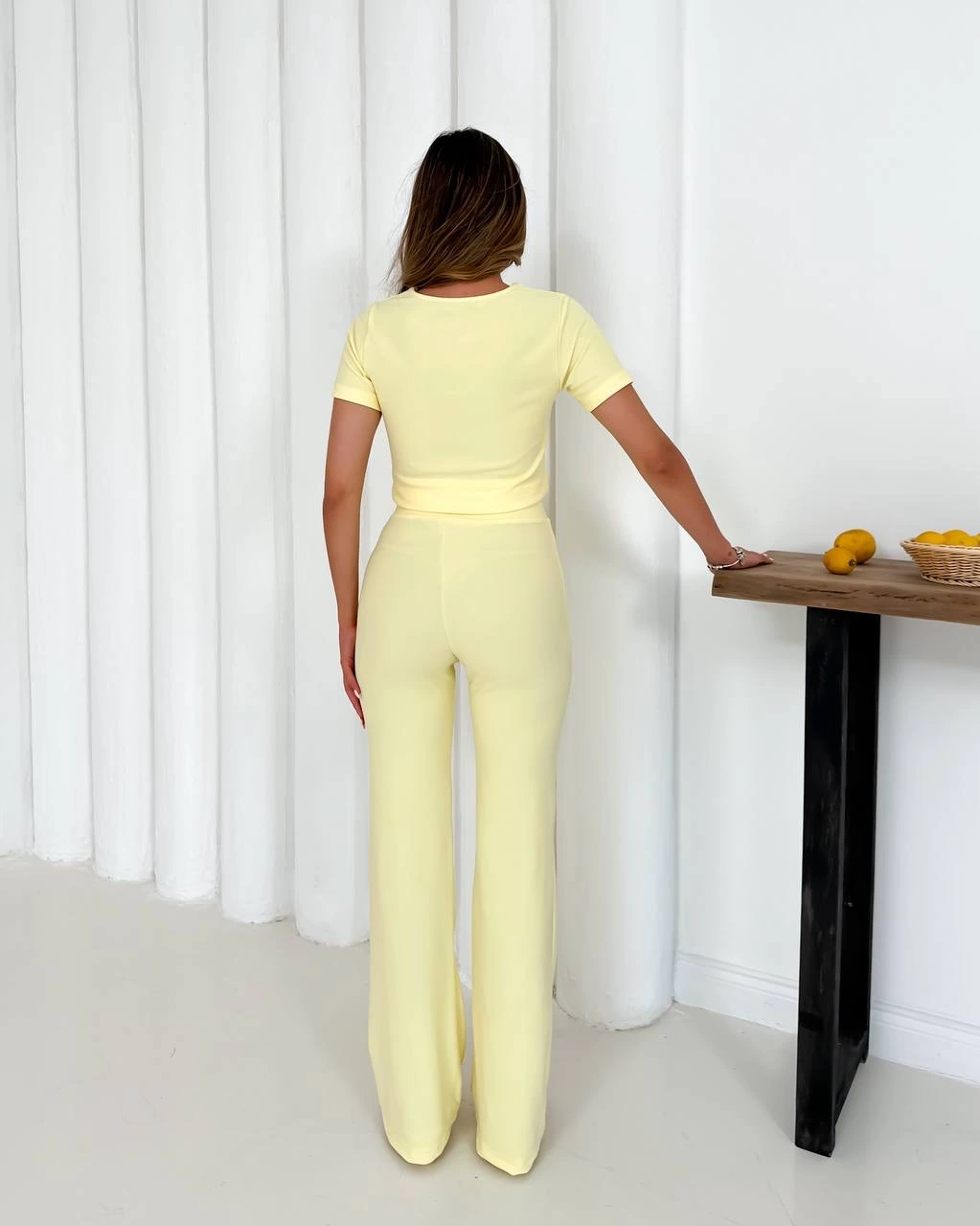 V Accessory Ottoman Fabric 2-Piece Set Yellow