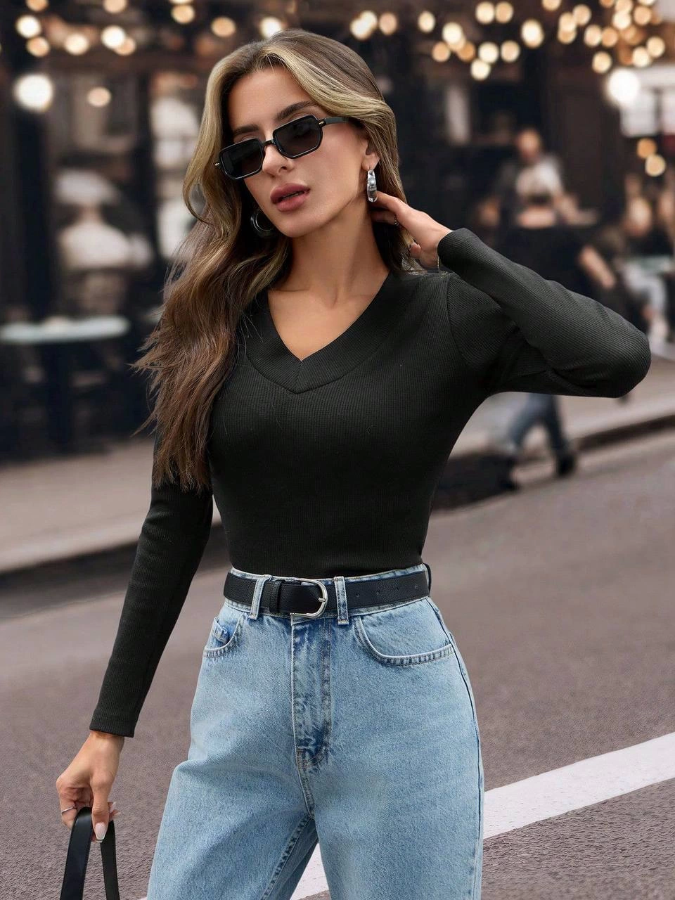 V Neck Camisole Blouse Black