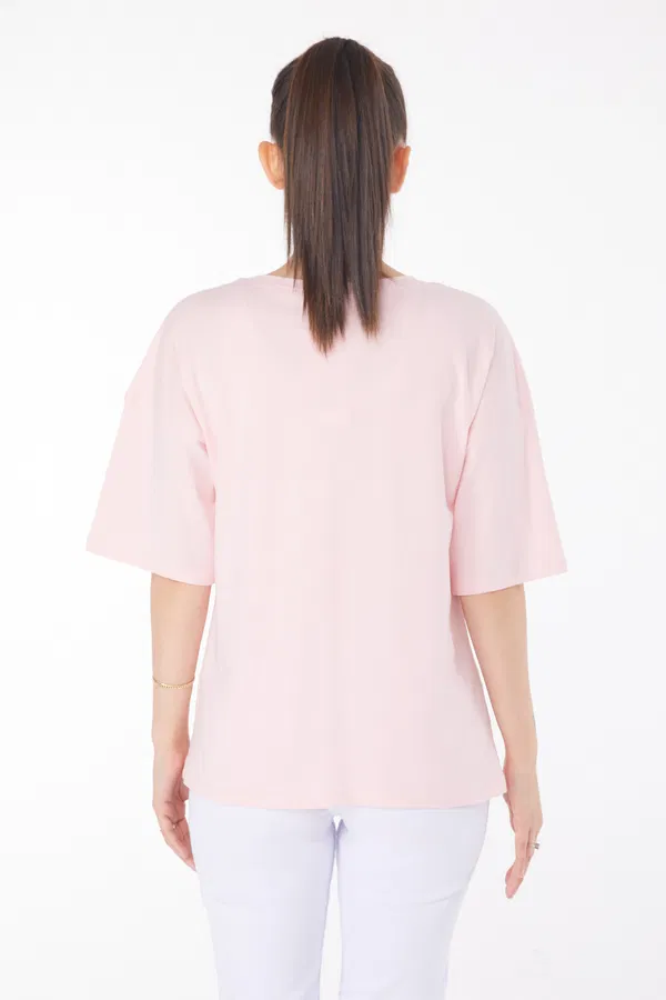 V Yaka Rahat T-Shirt Pembe