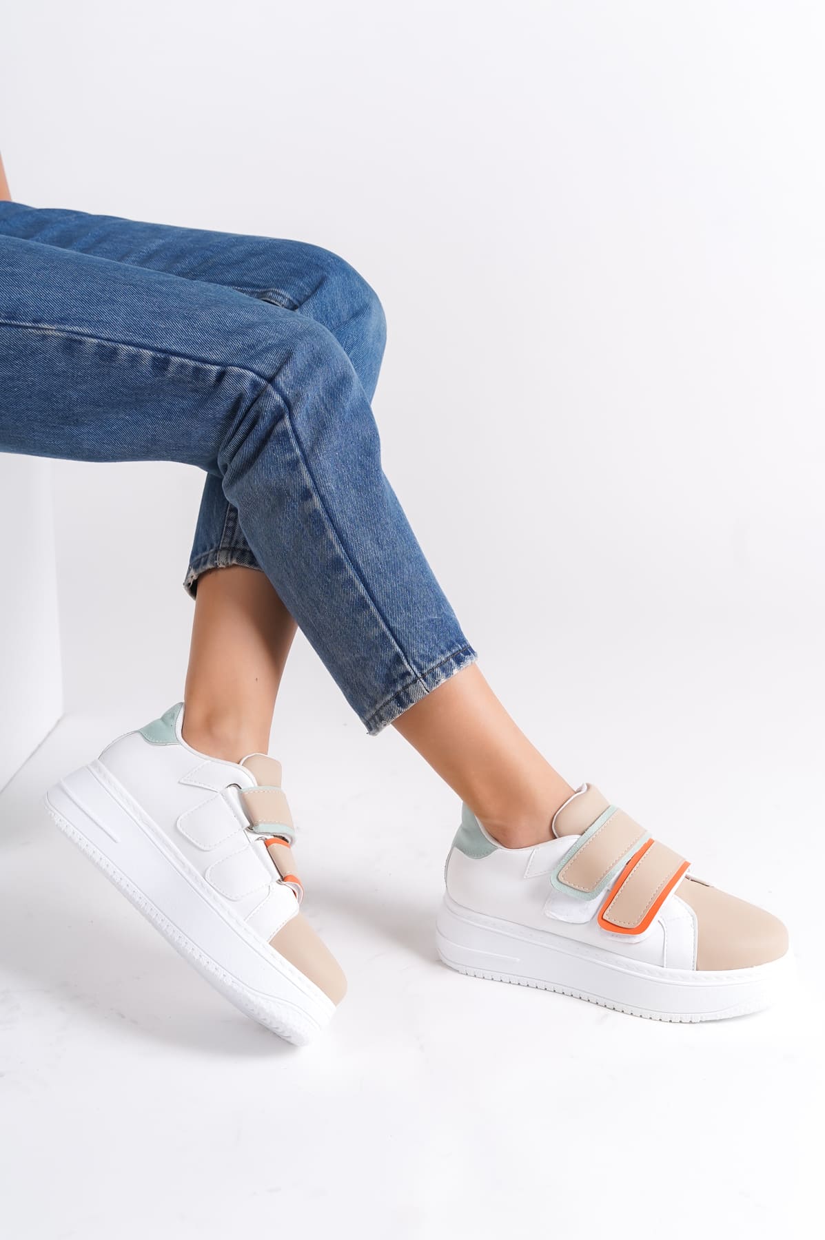 VALENCIA Velcro Orthopedic Sole Women's Sneakers - Skin Blue