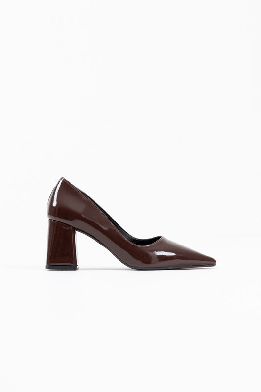 Valeria Premium Bitter Brown Patent Leather Women's High Heel Shoes 
