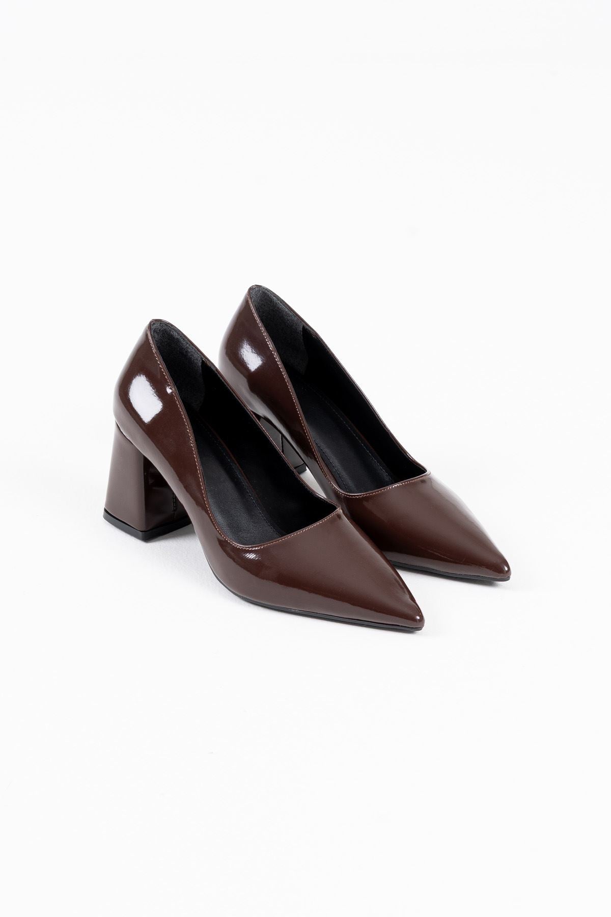 Valeria Premium Bitter Brown Patent Leather Women's High Heel Shoes 