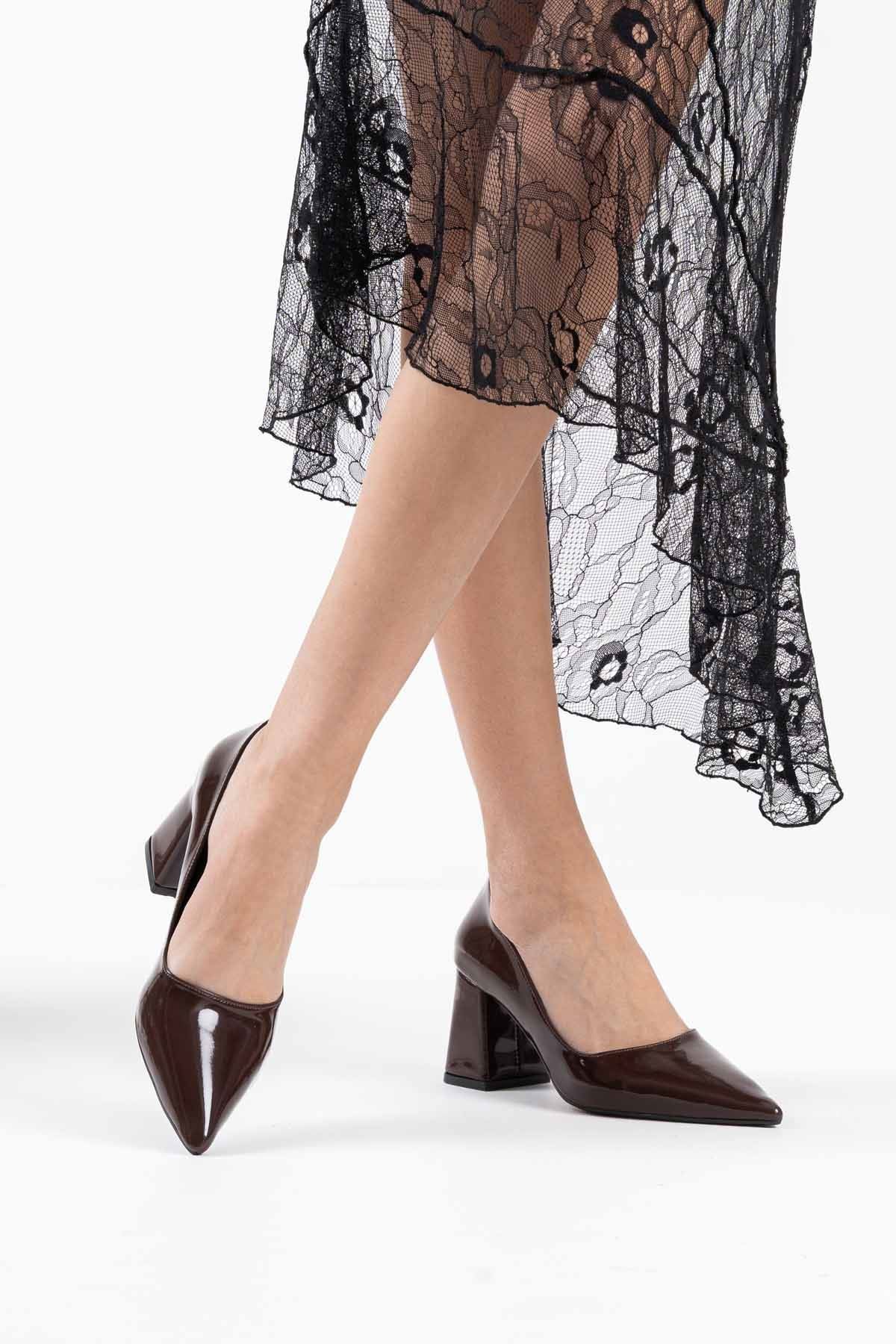 Valeria Premium Bitter Brown Patent Leather Women's High Heel Shoes 