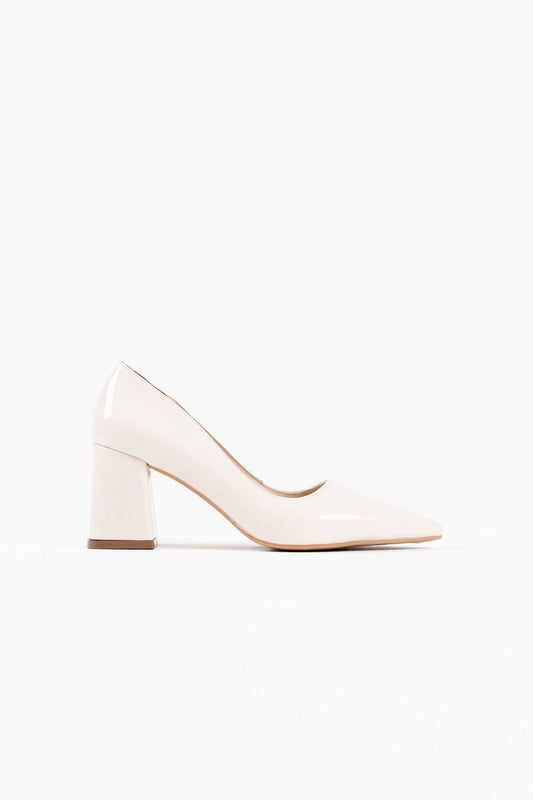 Valeria Premium Beige Patent Leather Women's High Heel Shoes 