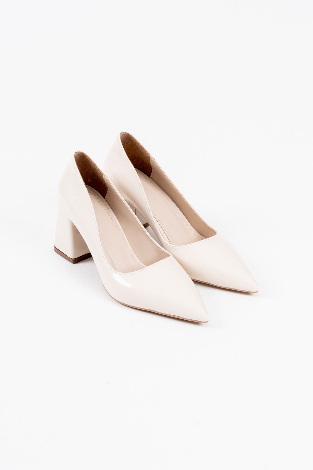 Valeria Premium Beige Patent Leather Women's High Heel Shoes 
