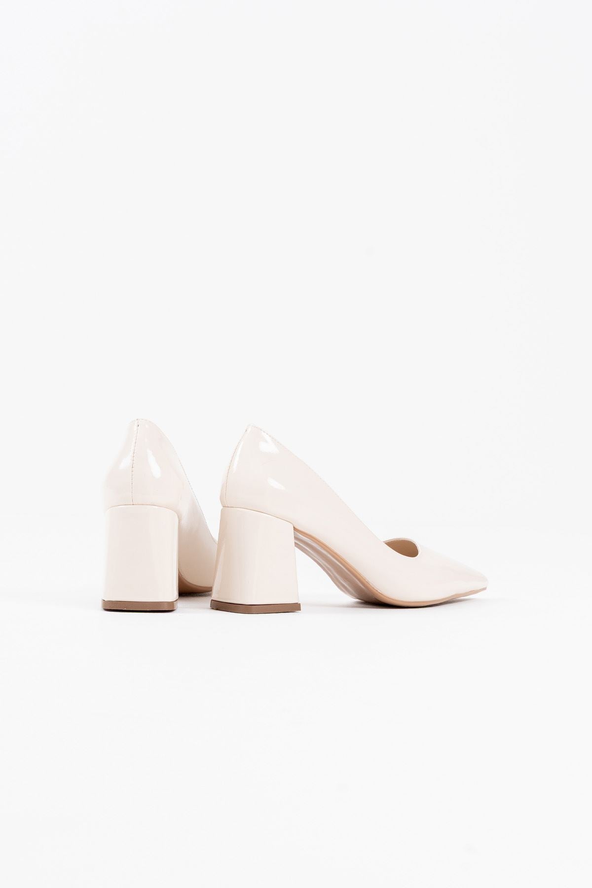 Valeria Premium Beige Patent Leather Women's High Heel Shoes 