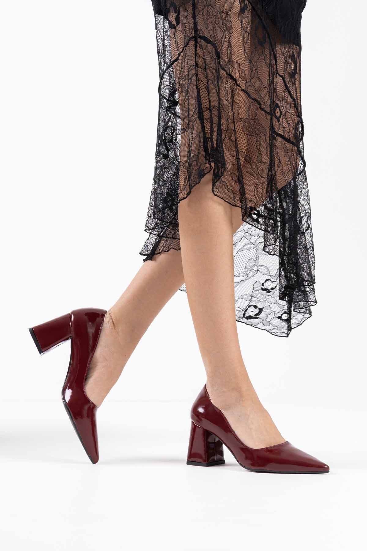 Valeria Premium Burgundy Patent Leather Women's High Heel Shoes 