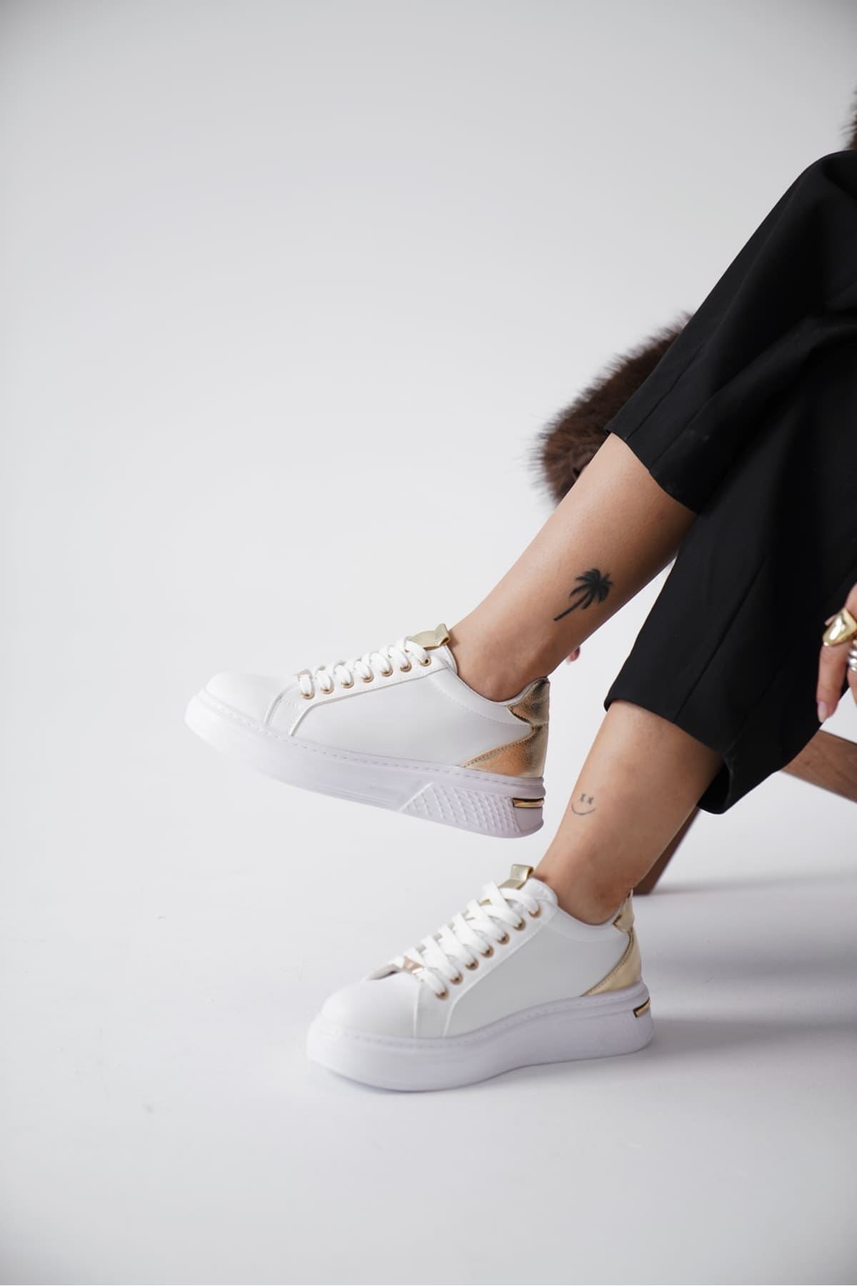 Vega Premium Gold Detailed White Women's Sneakers 