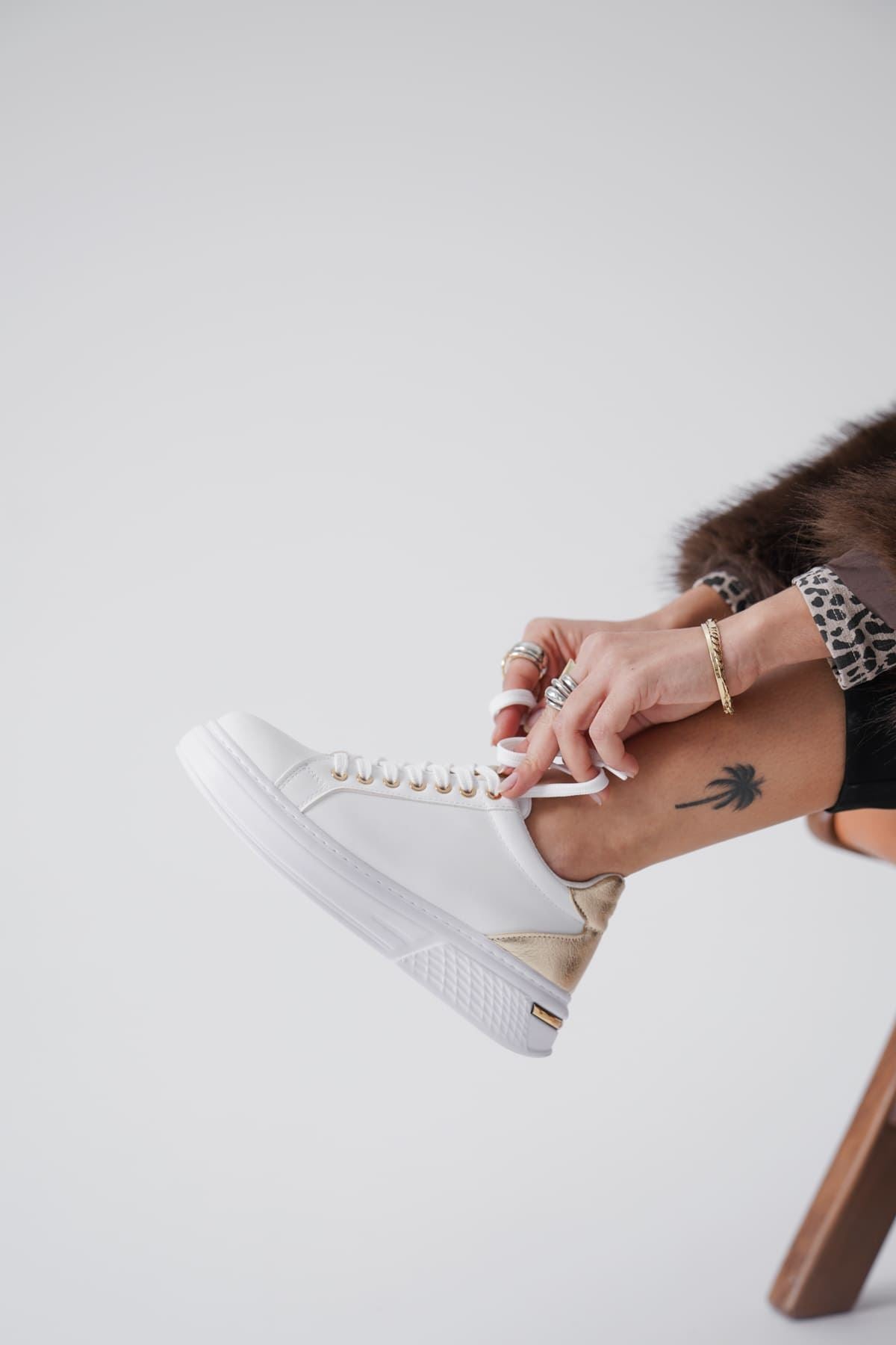 Vega Premium Gold Detailed White Women's Sneakers 