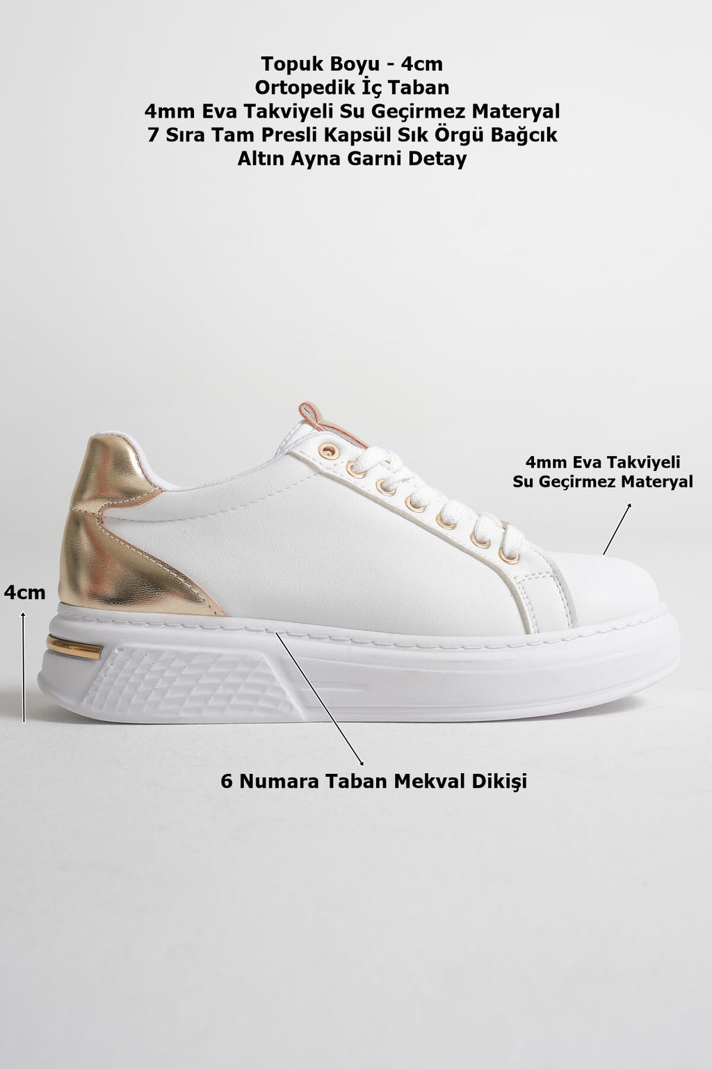 Vega Premium Altın Detaylı Beyaz Kadın Sneaker