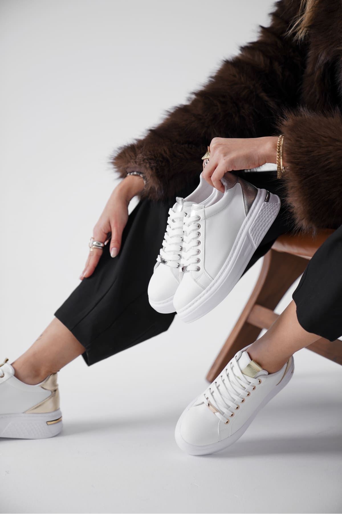 Vega Premium Silver Detailed White Women's Sneakers