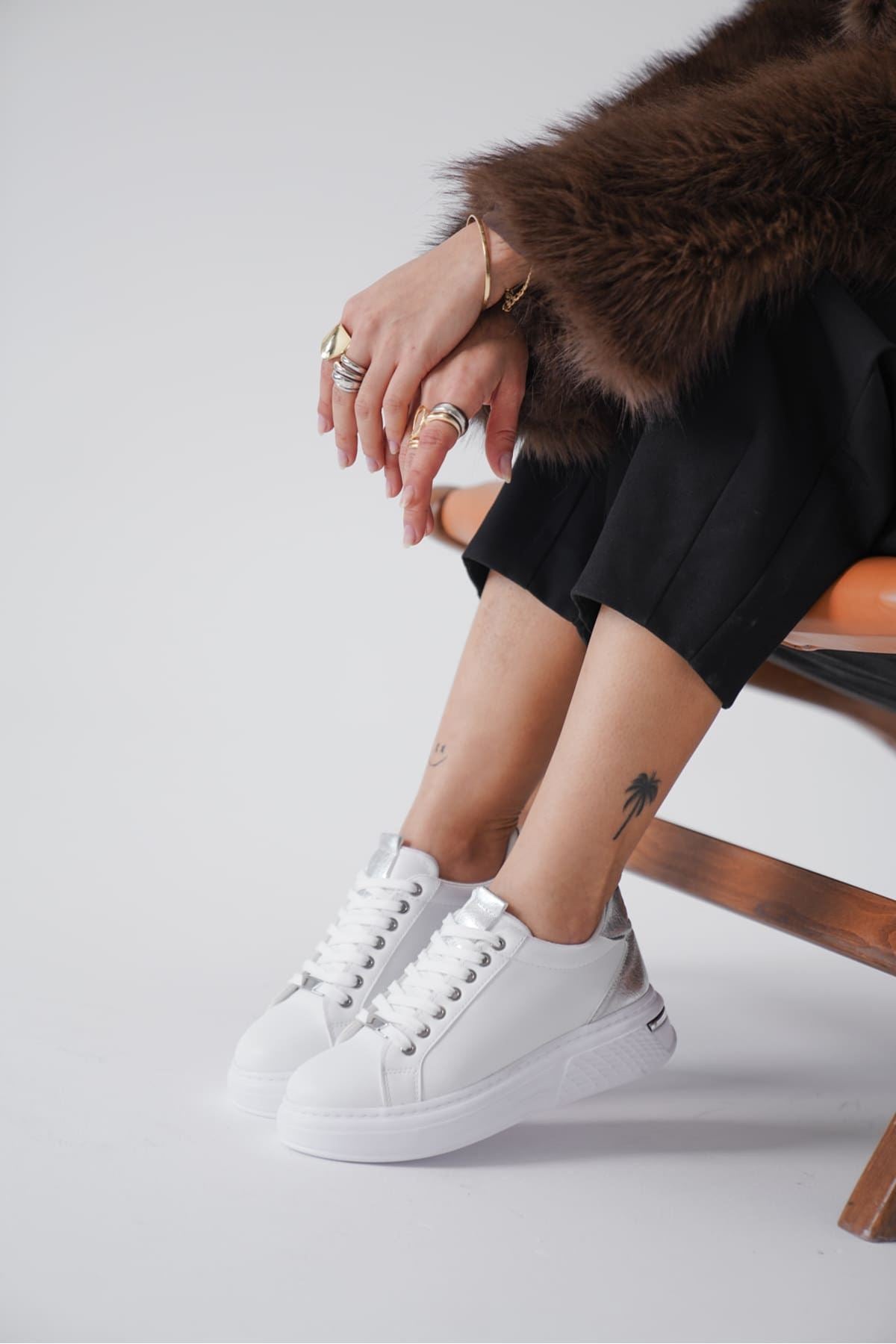 Vega Premium Silver Detailed White Women's Sneakers