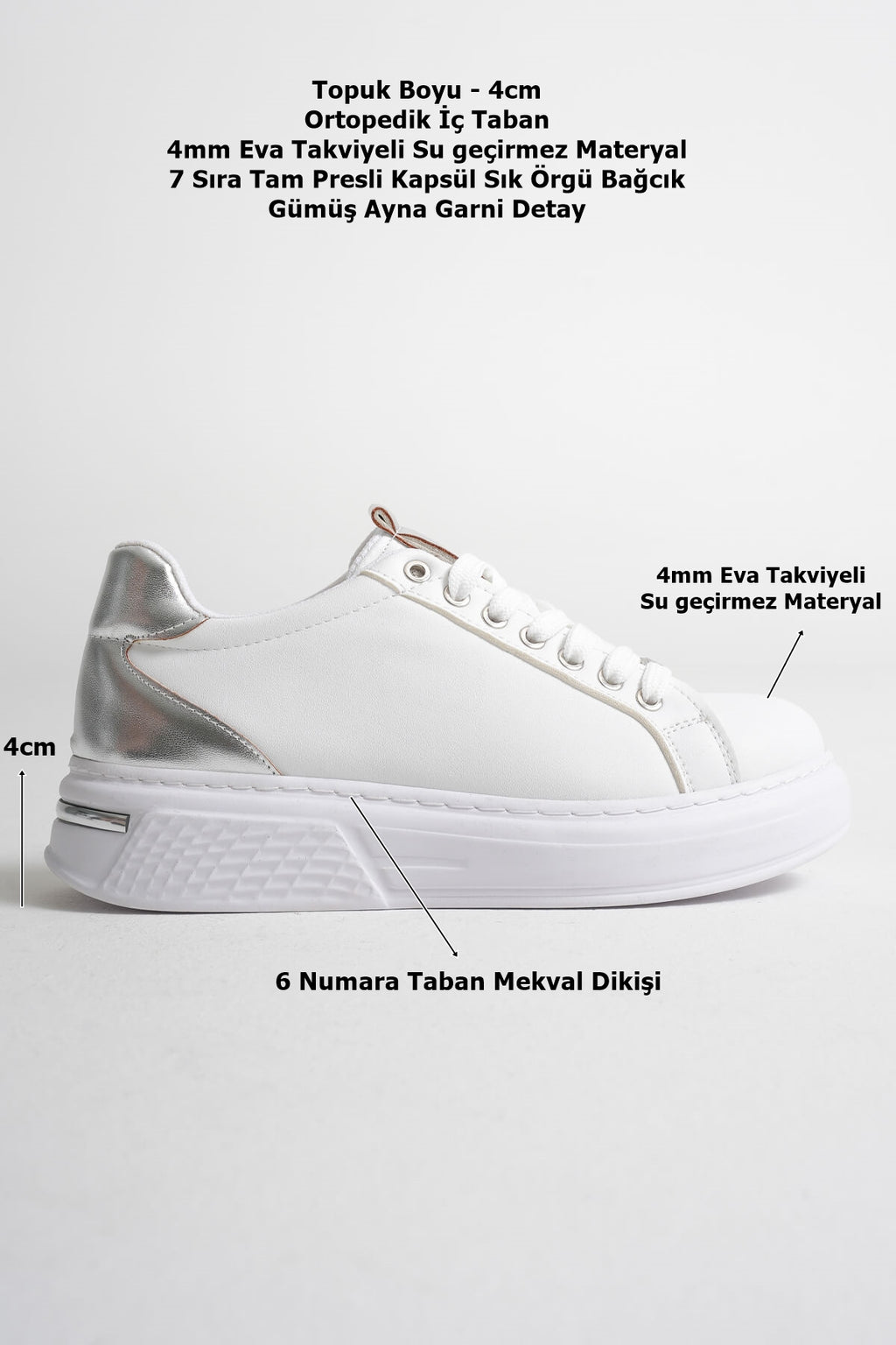 Vega Premium Gümüş Detaylı Beyaz Kadın Sneaker