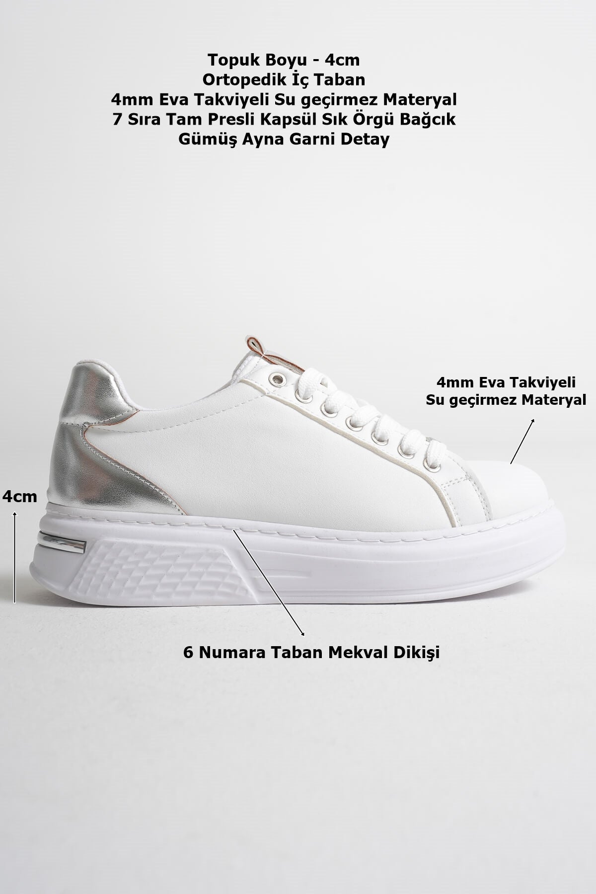 Vega Premium Gümüş Detaylı Beyaz Kadın Sneaker