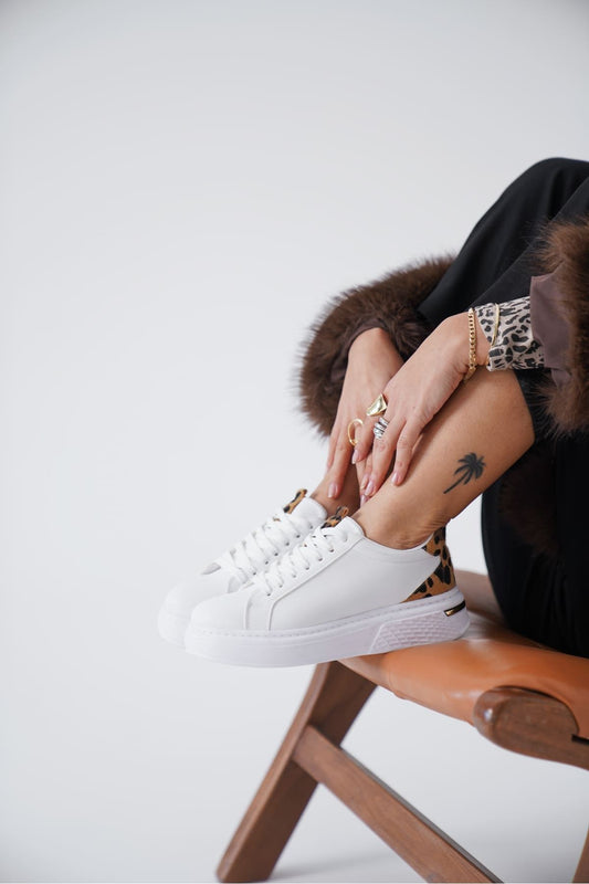 Vega Premium Leopard Detailed White Women's Sneakers
