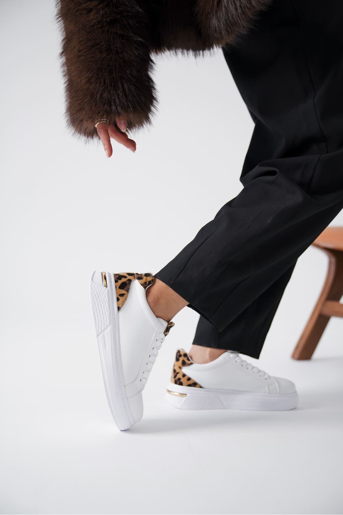 Vega Premium Leopard Detailed White Women's Sneakers