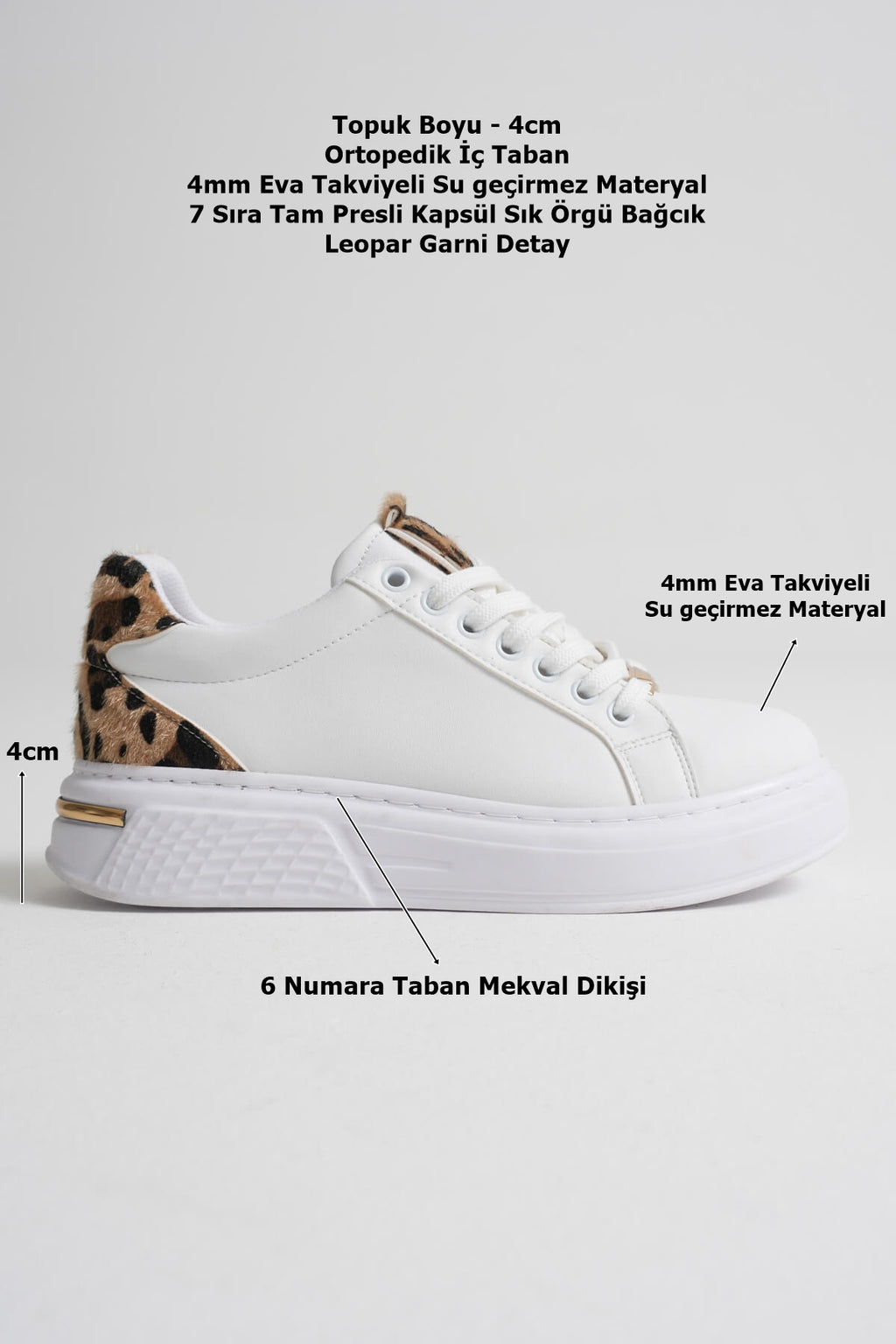 Vega Premium Leopar Detaylı Beyaz Kadın Sneaker