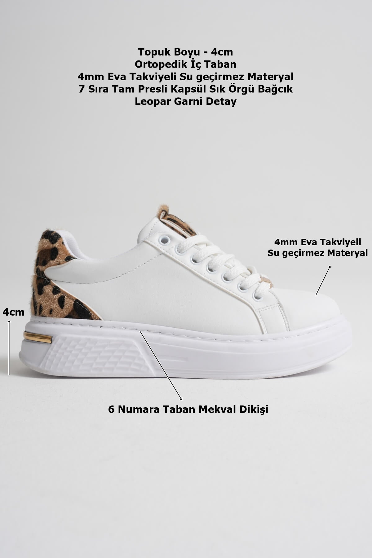Vega Premium Leopar Detaylı Beyaz Kadın Sneaker