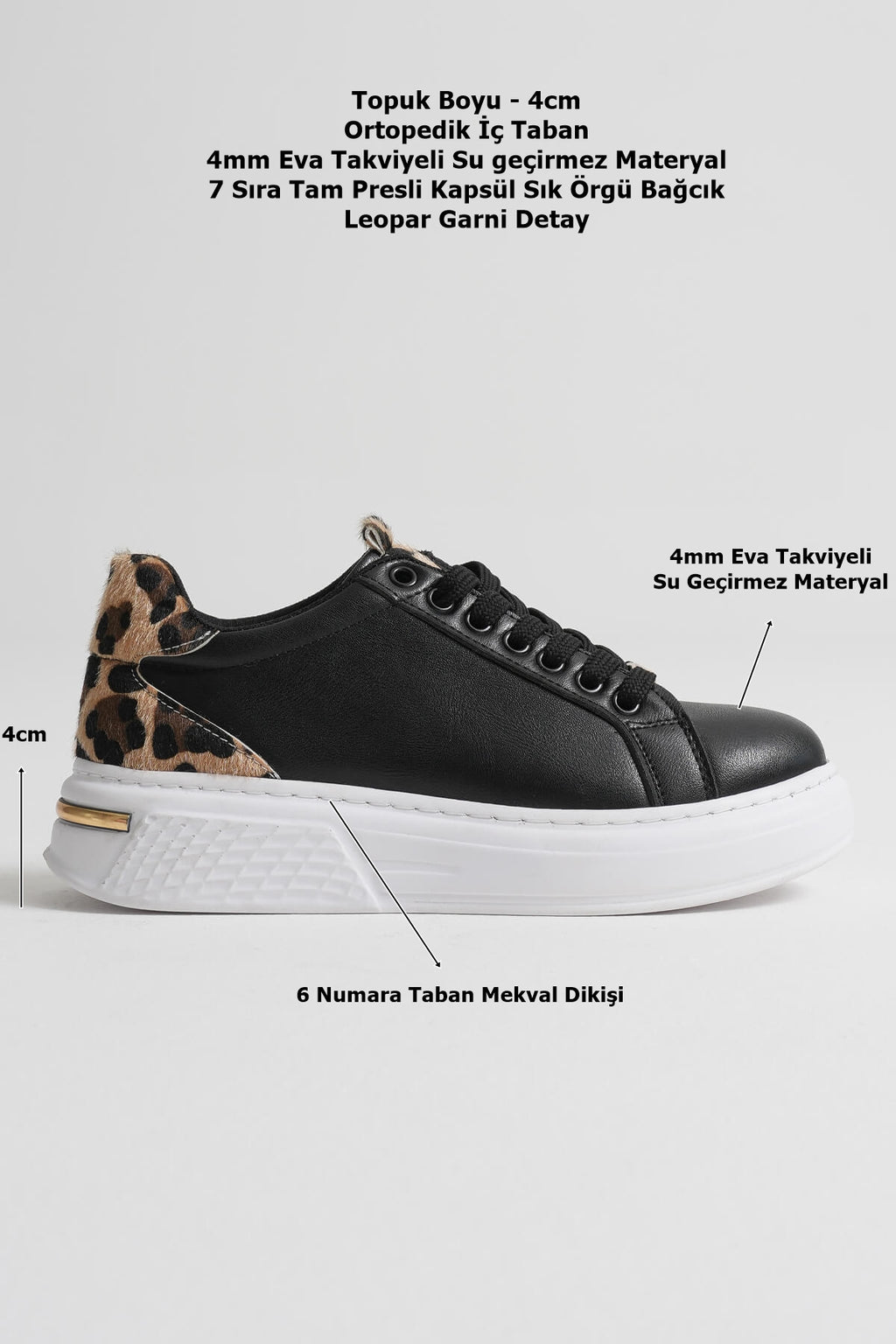 Vega Premium Platin Detaylı Siyah Kadın Sneaker