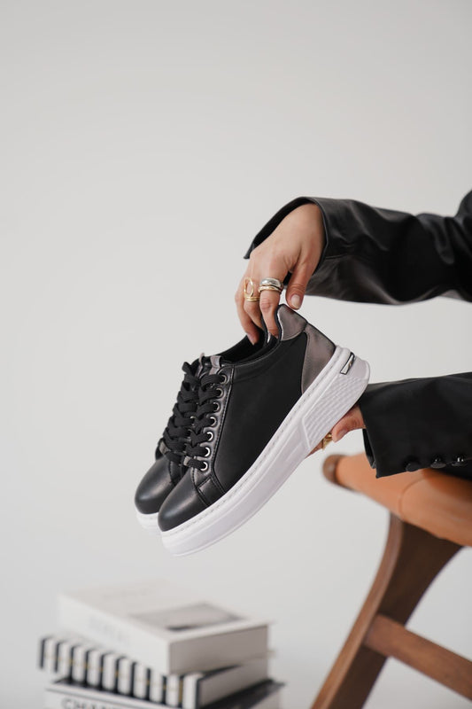 Vega Premium Platinum Detailed Black Women's Sneakers