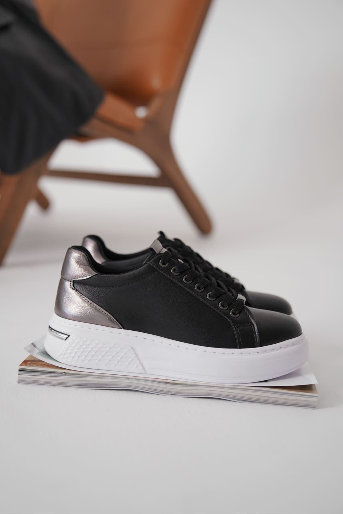 Vega Premium Platinum Detailed Black Women's Sneakers