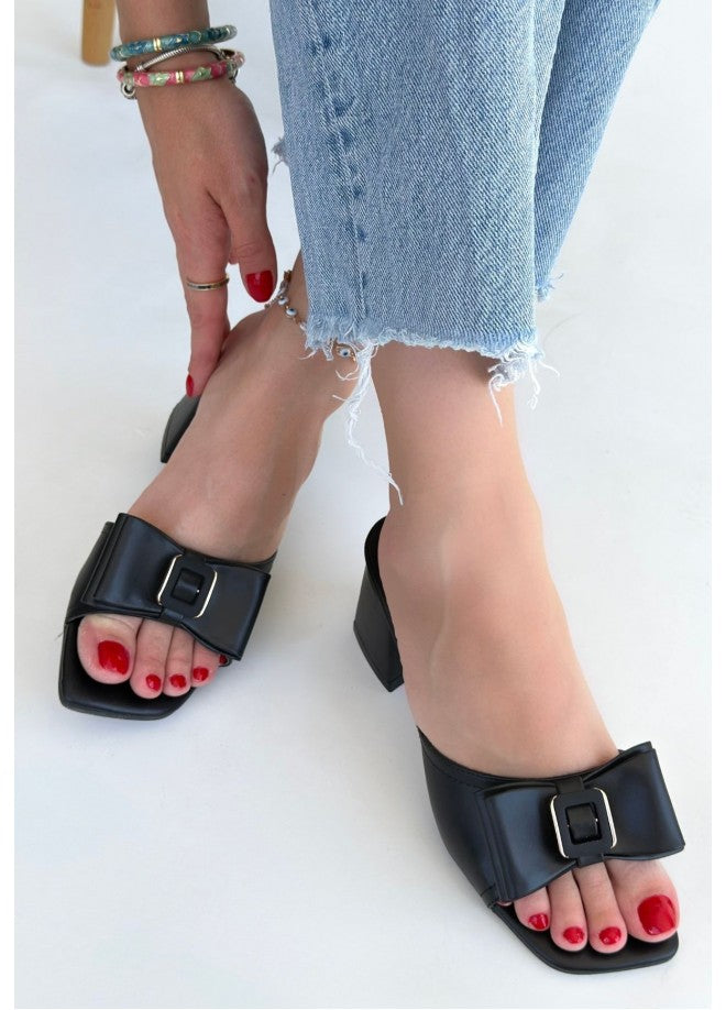 Veor Black Heeled Slippers