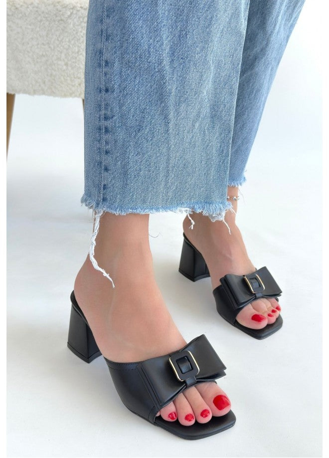 Veor Black Heeled Slippers