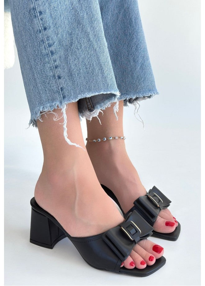 Veor Black Heeled Slippers