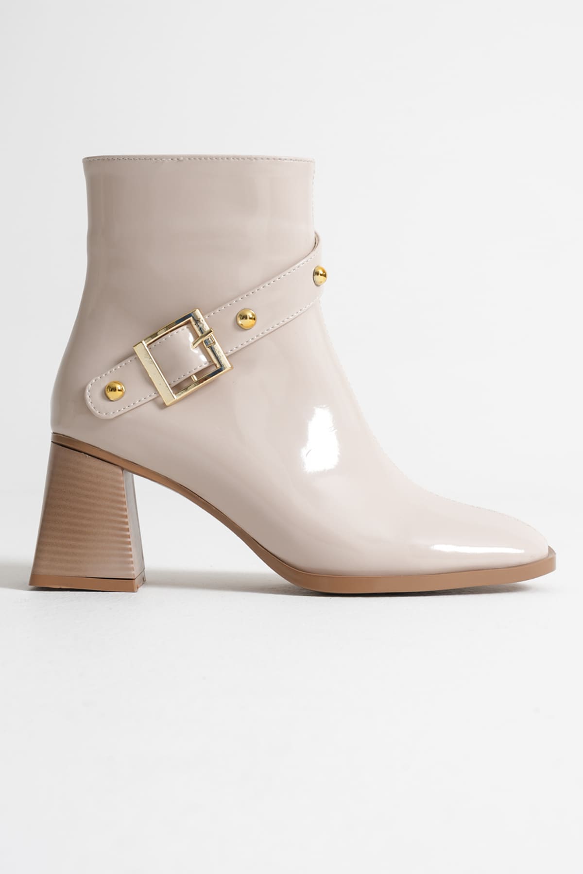Limanu Premium Women's Beige Patent Leather Heeled Boots