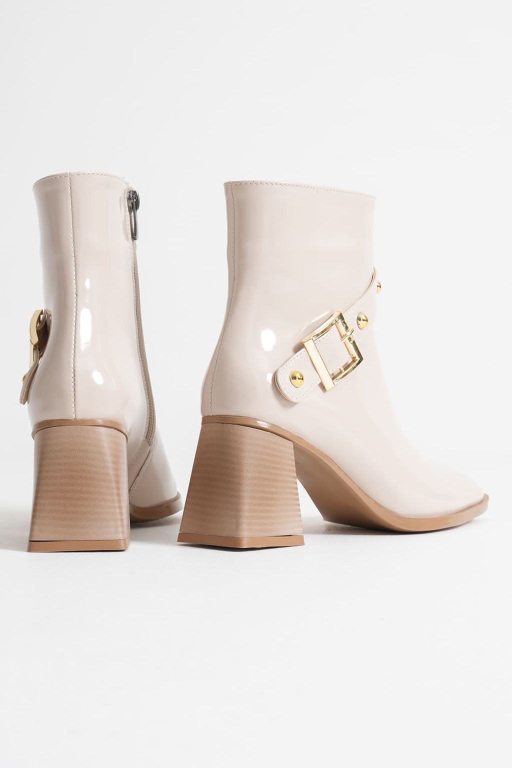 Limanu Premium Women's Beige Patent Leather Heeled Boots