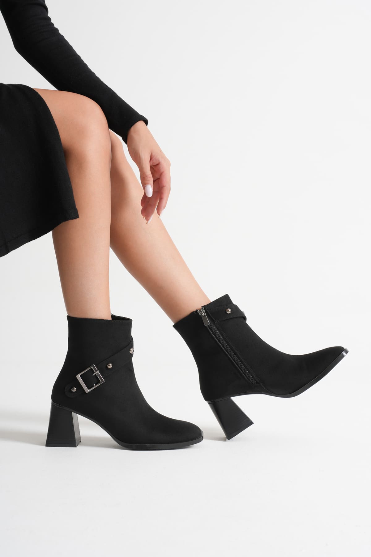 Limanu Premium Women's Black Suede Heeled Boots