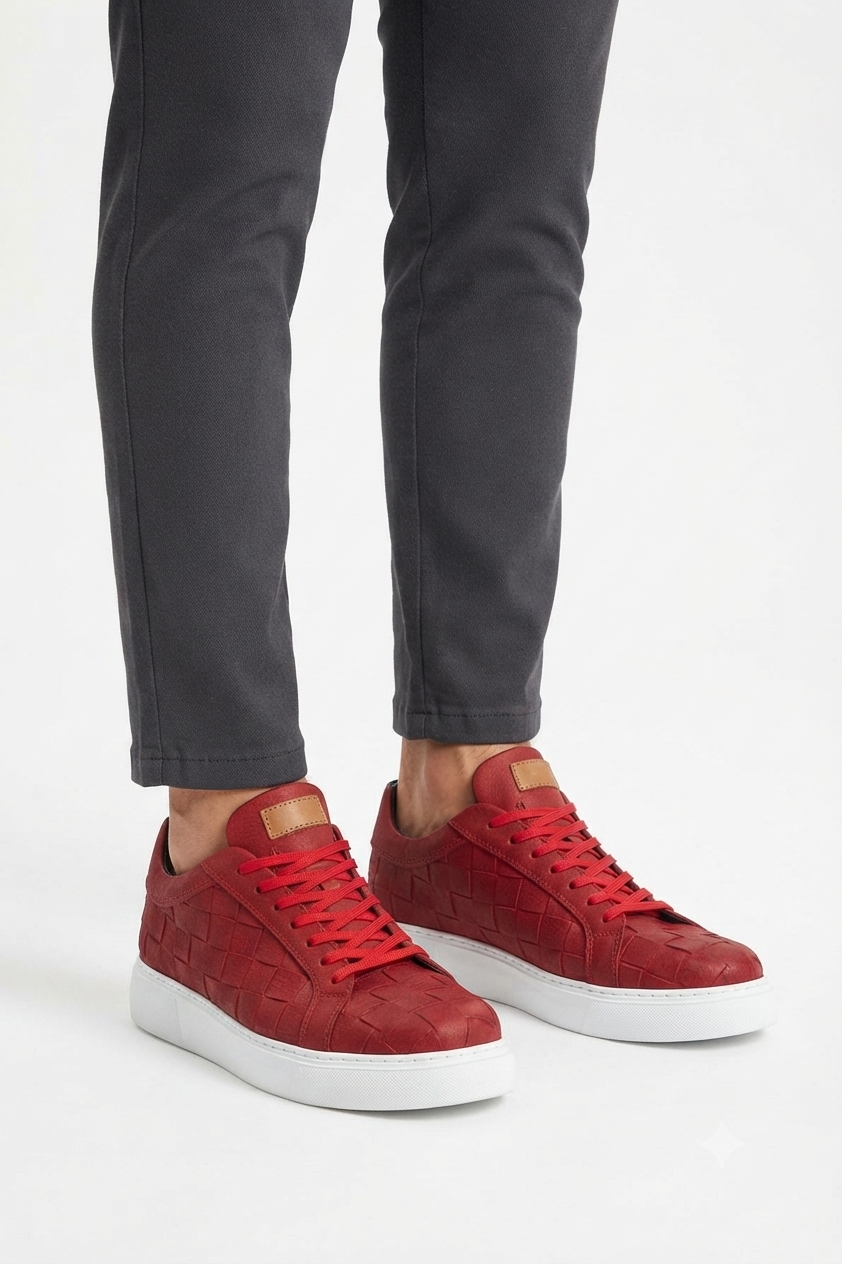 Vimini Yüksek Kalite Bağcıklı Kalın Taban Günlük Erkek Sneaker Kırmızı
